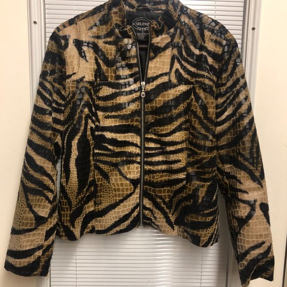 Selene Sport Women's Jacket Blazer Snakeskin Zebra Animal Print Full-zip Sz 12 - Picture 2 of 10